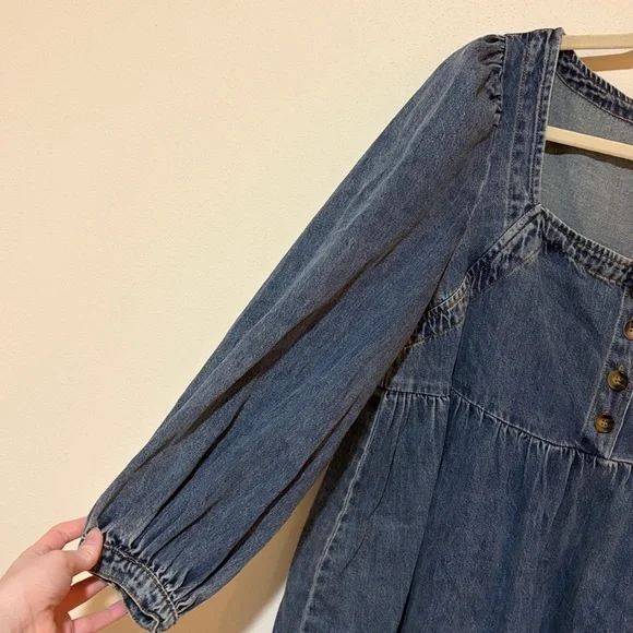 Baltic Born Gretchen Babydoll Long Sleeve Denim Mini Dress Size Large Western - Picture 5 of 11